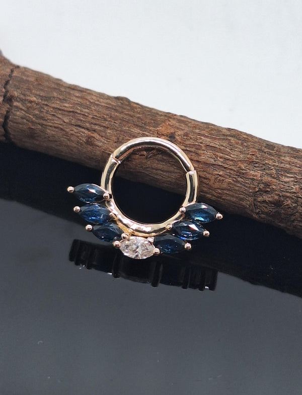 Wings Septum Clicker Marquise 14k Solid Gold Helix Earring